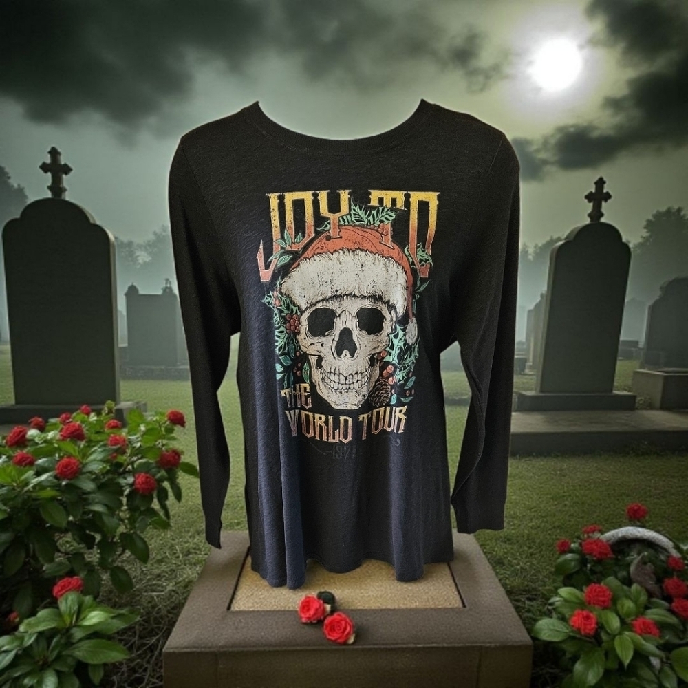 TORRID Plus Size Joy to the World Tour Crew Neck LongSleeve Skull Graphic Tee 2X